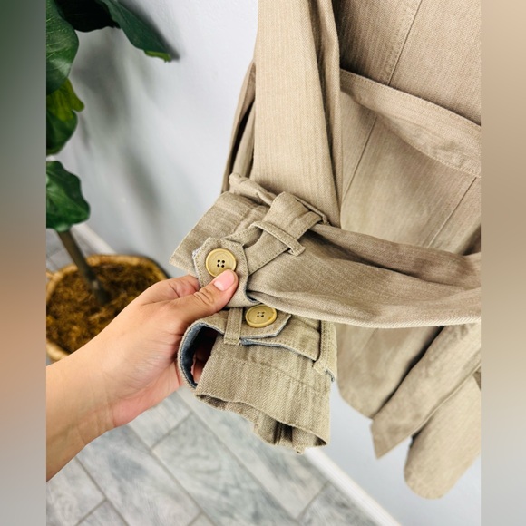 Free People We The Free Rugged  Double Breasted Plaid Linned Tan Trench Coat - Picture 13 of 13